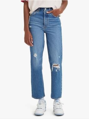 Levi's Premium Ribcage Straight Ankle Distressed Denim Jeans, 30 x 27